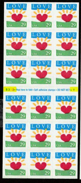 U.S. Scott #2813a Love Booklet Pane - Plate #B333-9 - Highlighted in Scan