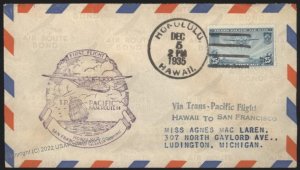 Hawaii USA 1935 Honolulu Territorial Airmail Cover 109177