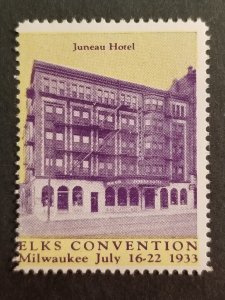 1933 ELKS CONVENTION Milwaukee Wisconsin Poster Cinderella Stamp MNH OG z1965