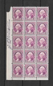 720 MNH, 3c. Washington, block of 15, w/ Inscription, Free, Insured Shipping