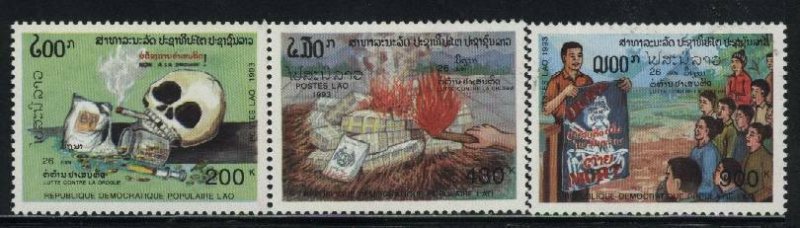 Laos MNH Sc # 1127-29 Mi # 1363-65 Campaign Against Drug , Smoking