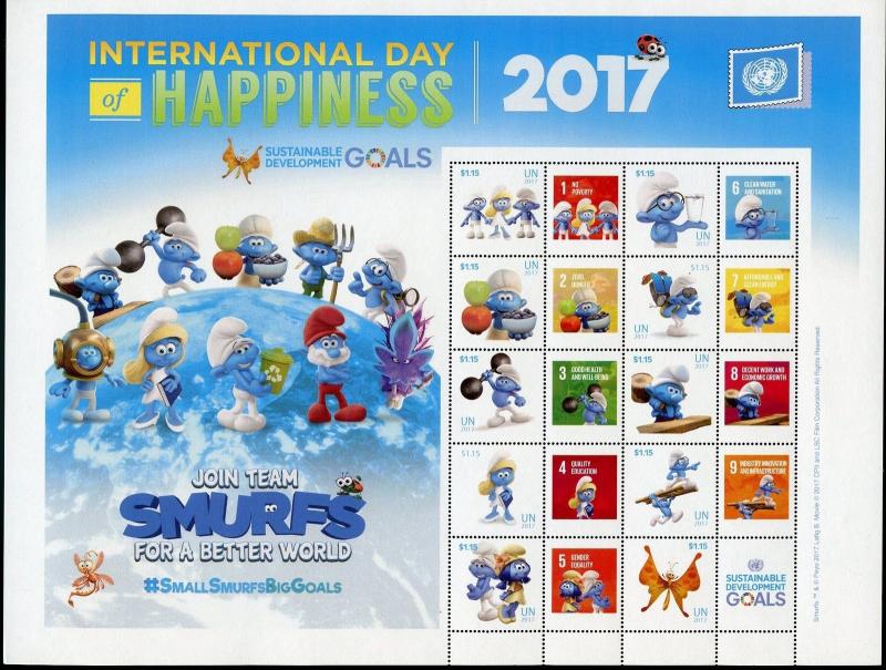 UNITED NATIONS 2017 INTERNATIONAL DAY OF HAPPINESS SMURF NY PERSONALIZED SHT 