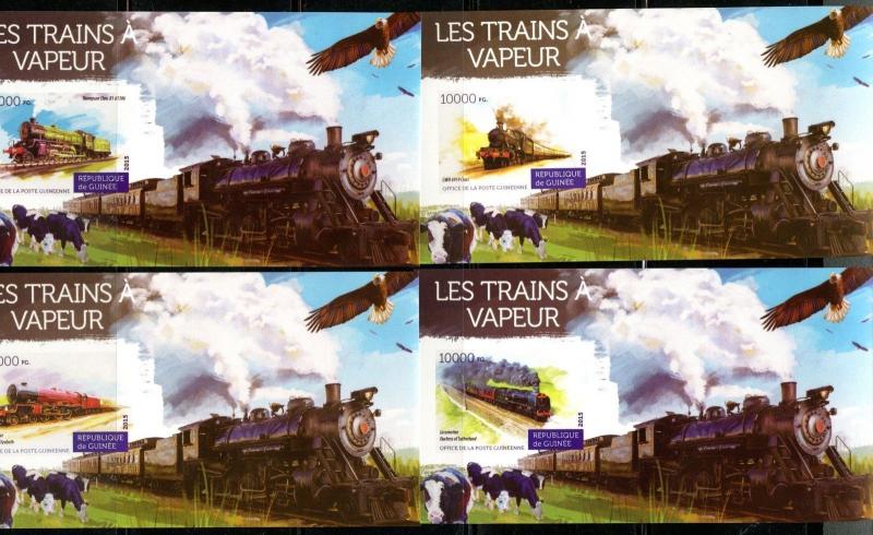 GUINEA  2015 STEAM TRAINS  SET OF FOUR DELUXE  SOUVENIR SHEETS  NH