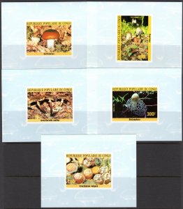 Congo (Brazzaville) 1985 Mi#1016/1020 MUSHROOMS 5 DELUXE SOUVENIR SHEETS IMPERF.