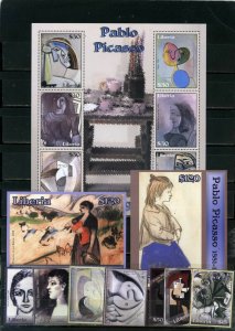 LIBERIA 2003 PAINTINGS BY PABLO PICASSO SET & SHEET OF 6 STAMPS & 2 S/S MNH