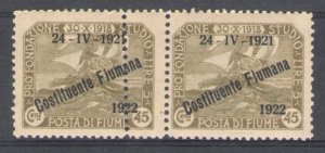 1922 Rijeka, n. 183x, 45 cents. olive, MNH**, DOUBLE LACE PAIR