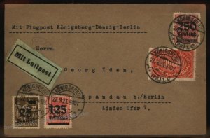 Germany 1923 Inflation Airmail Luftpost Cover Koenigsberg Prussia Berlin 105284