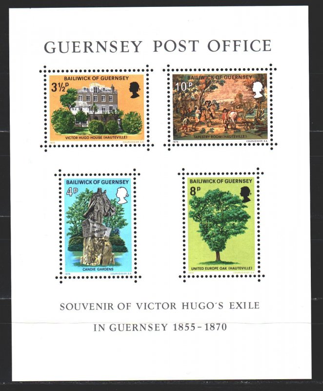 Guernsey. 1975. bl155. Victor Hugo, Guernsey writer. MNH.