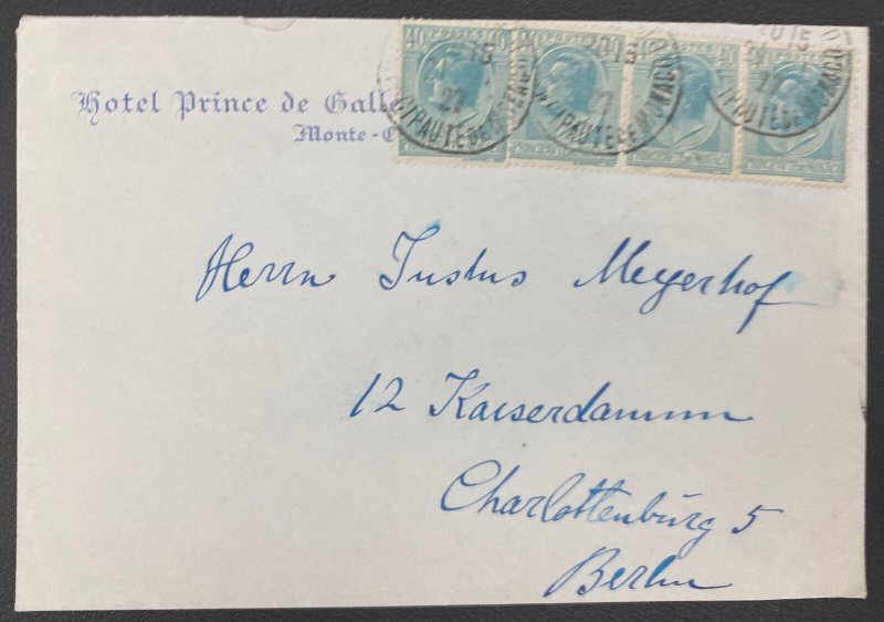 1927 Monaco Prince Hotel Cover To Berlin Germany