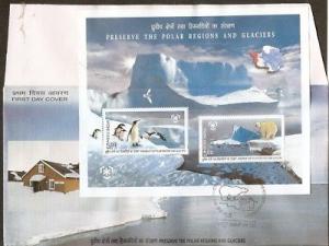 India 2009 Preserve Polar Regions & Glaciers Antarctica Animals M/s on FDC