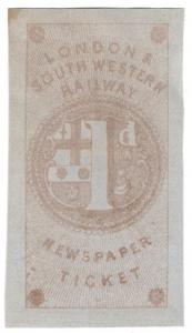 (I.B) London & South Western Railway : Newspaper Ticket 1d (proof) 