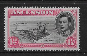 ASCENSION SG40ea 1949 1d BLACK & CARMINE DAVIT FLAW MTD MINT