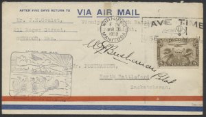 1930 Pilot Signed Flight Cover Winnipeg to North Battelford #3011e Buchannan