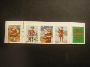 Scott 3011b, 32c Christmas Characters, SA booklet strip of 4, MNH Beauties