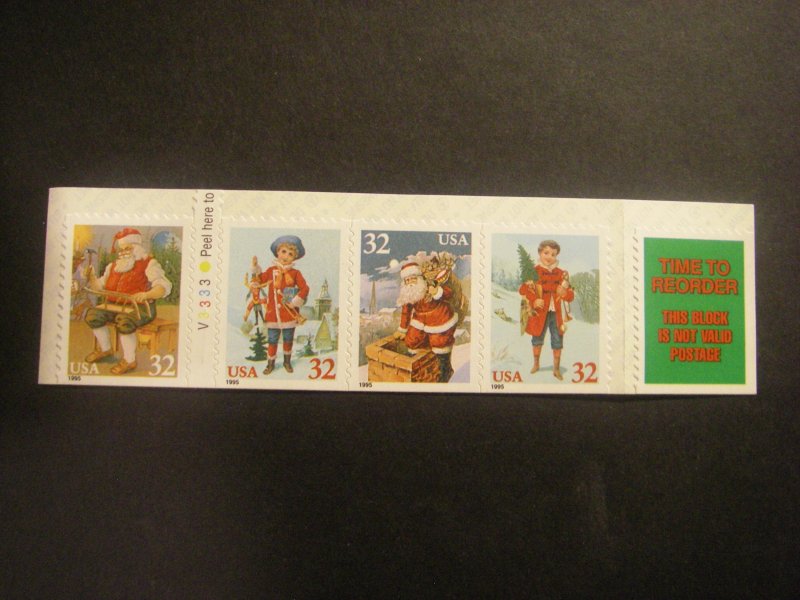 Scott 3011b, 32c Christmas Characters, SA booklet strip of 4, MNH Beauties
