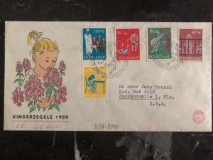 1959 Holland First Day Cover FDC childrens stamps To Jacksonville Fl USA