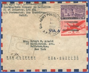 US 1943 WWII 16c Trans-Pacific Air Special Delivery Censored, APO HAWAII