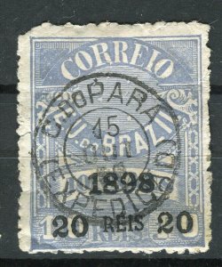 BRAZIL; 1898 early Newspaper surcharged issue fine used 20r. value