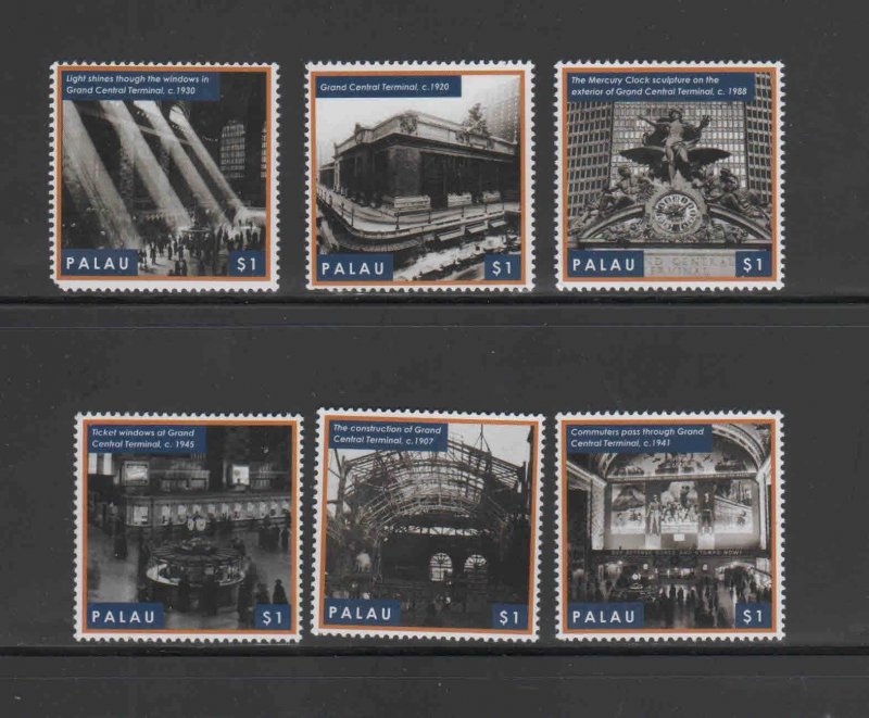 PALAU #1143a-f  2013 N.Y GRAND CENTRAL TERMINAL    MINT VF NH O.G