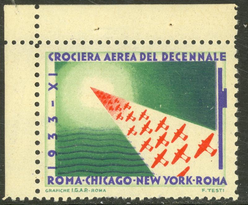 ITALY 1933 MASS FORMATION FLIGHT Label Rome Chicago NY Rome (2)