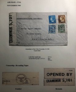 1940 Amsterdam Netherlands Dual Airmail Censored Cover To New York Usa