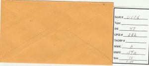 Scott# U116 Die 47 UPSS#282 US envelope.