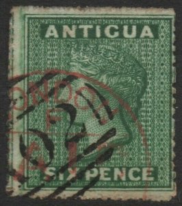 ANTIGUA-1863-67 6d Dark Green Sg 9 GOOD USED V38034