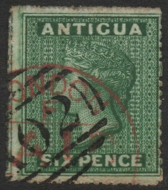 ANTIGUA-1863-67 6d Dark Green Sg 9 GOOD USED V38034