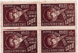 Brazil 1941 Sc C43 National Census Mint Hinged Block of 4 Original Gum