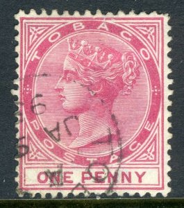 Tobago British 1879 Queen Victoria 1d Rose Wmk CCC Perf 14 Sc #1 VFU A628