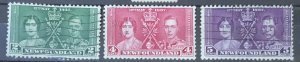 NEWFOUNDLAND 1937 CORONATION SET USED.SG254/256 CAT £10