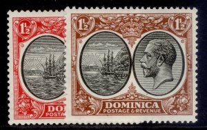 DOMINICA GV SG74 + 75, 1½d COLOUR VARIETIES, LH MINT. Cat £21.