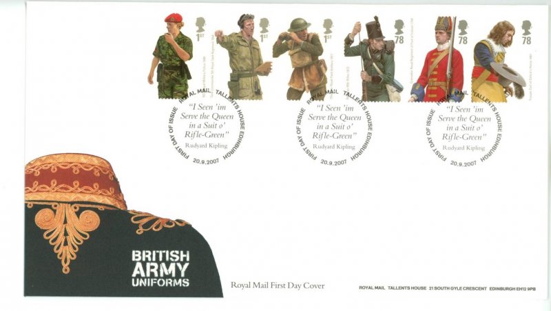 Great Britain 2007 FDC British Army Uniforms  Sc# 2508-13 se tenant strips