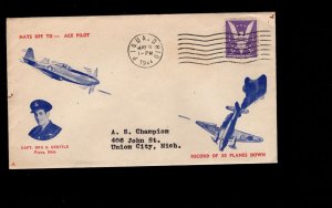 Samuel Avy Patriotic Capt Gentile WWII Ace Pilot Piqua OH & Avy Letter Cover 6d