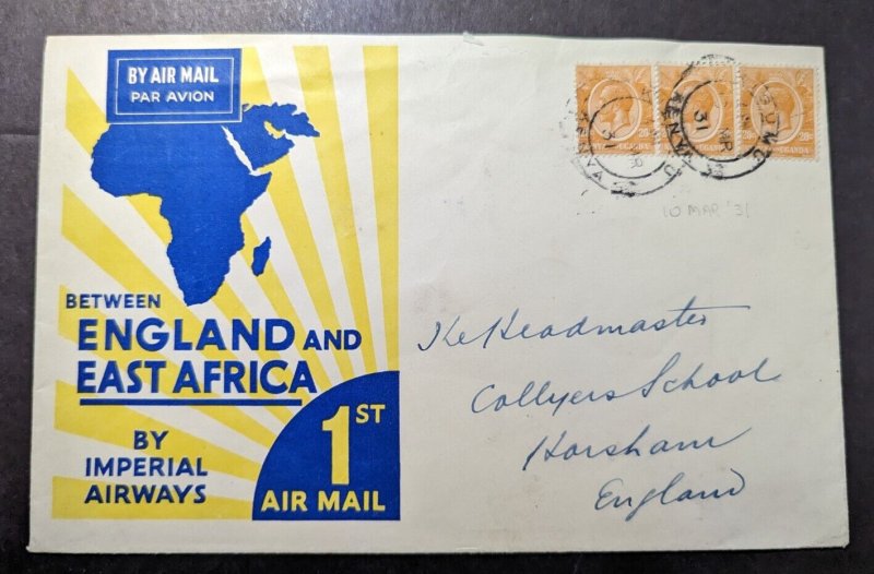 1931 British KUT Airmail First Flight Cover Kisumu Kenya to Hasham England