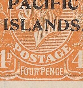 NEW GUINEA - NWPI 1918 KGV 4d yellow-orange, block 'line through Four Pence'.
