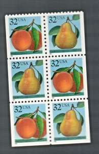 #2487-88 PEACH AND PEAR (BLOCK OF 6) MNH  1995  Bk 8