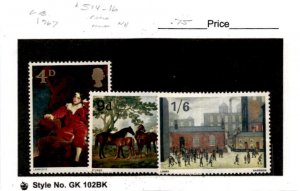 Great Britain, Postage Stamp, #514-516 Mint NH, 1967 Art Paintings (AC)