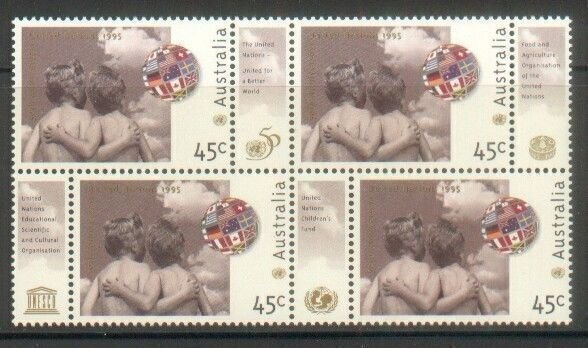 Australia; 1995: Sc. # 1440a: MNH Block of 4, Cpl. Set w/Labels