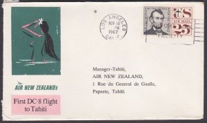 USA 1967 Air New Zealand first flight cover Los Angeles to Tahiti..........A1650