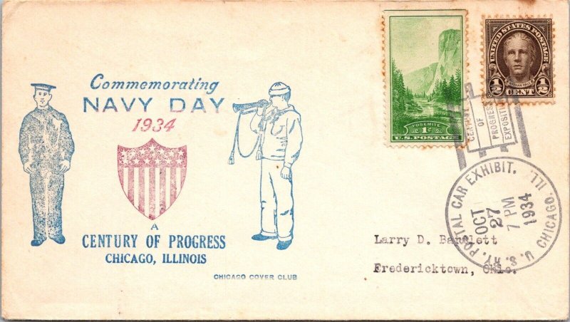 1934 - Commemorating Navy Day - US RY Postal Car Exhibit / Chicago, ILL - F74399