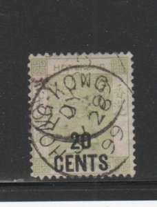 HONG KONG #61  1891   20c on 30c  QUEEN VICTORIA    USED F-VF