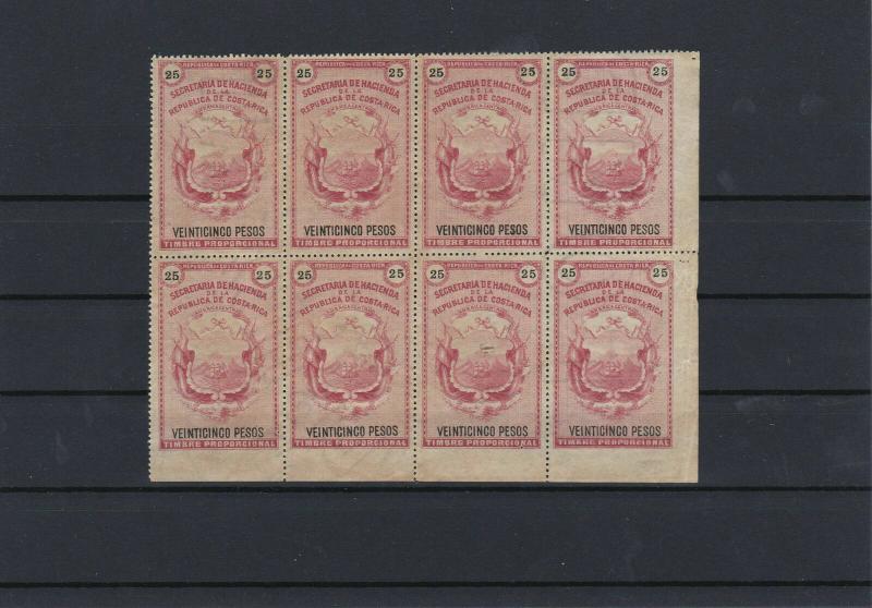 Costa Rica large Revenue stamps Block Good Water mark Ref: R4187