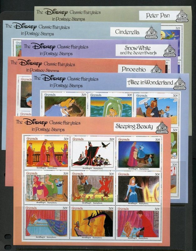 DISNEY GRENADA CLASSIC FAIRYTALES  SET OF 6 SHEETS EACH OF NINE  MINT NH 