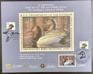 RW60 1993 $15 Canvasbacks Duck Stamp Appreciation Card CANCEL