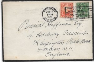 1928 Toronto, Canada to London, England Morning Cover 2c Admiral ... (56755)