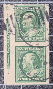 Scott 383 1 Cent Franklin - Used - Imperf Imprint Pair