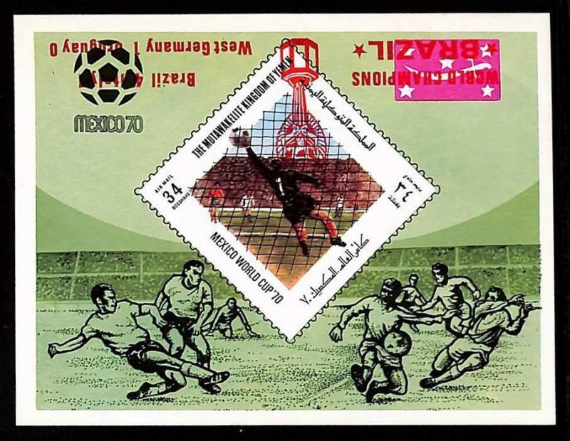 ZA0114b - YEMEN - STAMP -  Michel # BL217 inverted overprint FOOTBALL Mexico '70