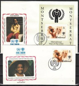 Montserrat, Scott cat. 405, 405a. Int`l Year of the Child. 2 First Day Covers. ^