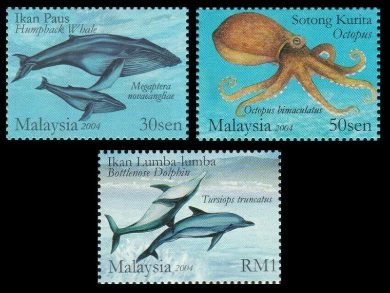 *FREE SHIP Malaysia Marine Life VI 2004 Whale Dolphin Octopus Ocean (stamp) MNH